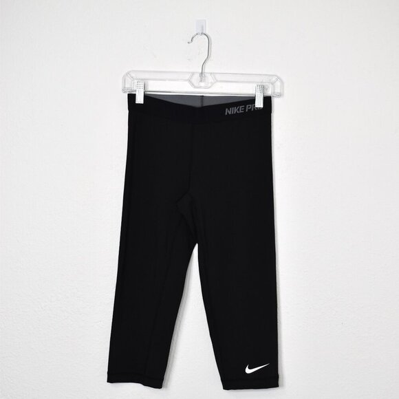 Nike Pro Dri Fit Crop Leggings Sz S Low Rise Sporty Workout Gym Athleisure Black - Picture 1 of 16